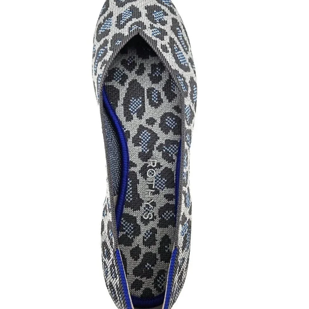 New Rothys The Flat Grey Spotted Womens 7.5 Ballet Flat Shoes Leopard